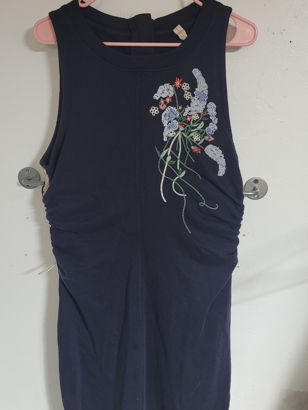 Sleeveless Navy Maxi Dress with Floral Embroidery